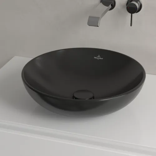 Bild von VILLEROY BOCH Loop & Friends Aufsatzwaschbecken, 420 x 420 x 120 mm, Pure Black CeramicPlus, ohne Überlauf #4A4601R7
