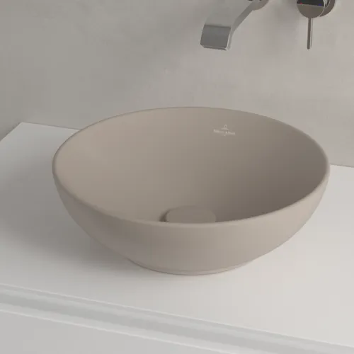 Bild von VILLEROY BOCH Loop & Friends Aufsatzwaschbecken, 380 x 380 x 120 mm, Almond CeramicPlus, ohne Überlauf #4A4501AM