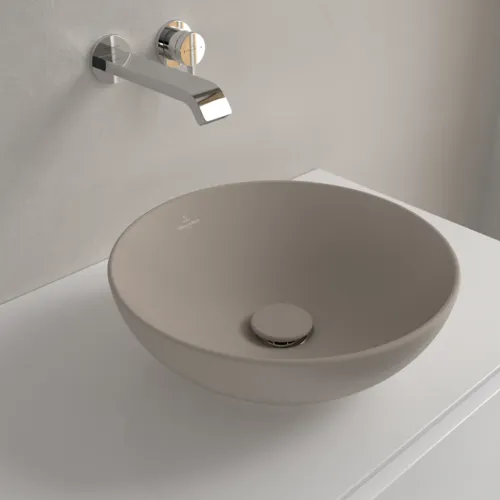 Bild von VILLEROY BOCH Loop & Friends Aufsatzwaschbecken, 380 x 380 x 120 mm, Almond CeramicPlus, ohne Überlauf #4A4501AM
