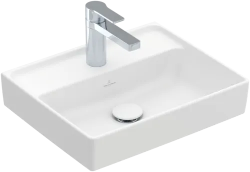 Picture of VILLEROY BOCH Collaro Handwashbasin, 450 x 370 x 150 mm, Stone White CeramicPlus, without overflow #433446RW