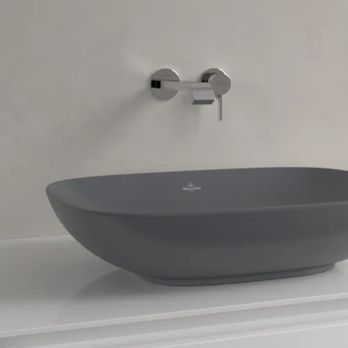 Bild von VILLEROY BOCH Loop & Friends Aufsatzwaschbecken, 560 x 380 x 120 mm, Graphite CeramicPlus, mit Überlauf #4A4900I4