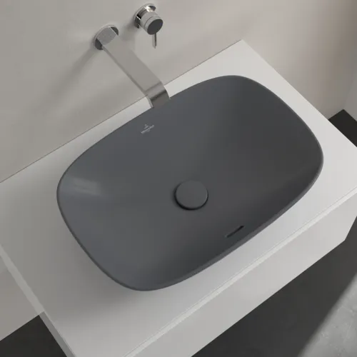 Bild von VILLEROY BOCH Loop & Friends Aufsatzwaschbecken, 560 x 380 x 120 mm, Graphite CeramicPlus, mit Überlauf #4A4900I4