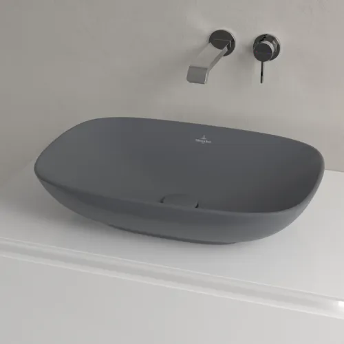Bild von VILLEROY BOCH Loop & Friends Aufsatzwaschbecken, 560 x 380 x 120 mm, Graphite CeramicPlus, mit Überlauf #4A4900I4