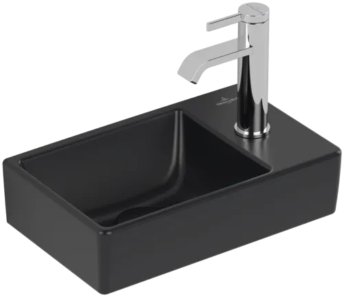 VILLEROY BOCH Avento Handwashbasin, 360 x 220 x 110 mm, Pure Black CeramicPlus, without overflow #43003LR7 resmi