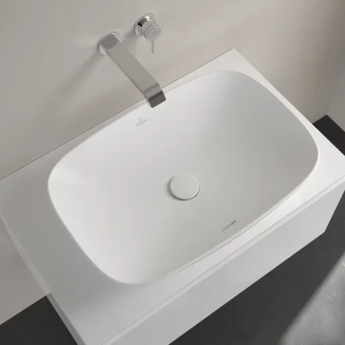 Bild von VILLEROY BOCH Loop & Friends Aufsatzwaschbecken, 620 x 420 x 120 mm, Stone White CeramicPlus, mit Überlauf #4A5000RW
