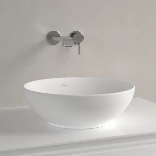 Bild von VILLEROY BOCH Loop & Friends Aufsatzwaschbecken, 380 x 380 x 120 mm, Stone White CeramicPlus, ohne Überlauf #4A4501RW