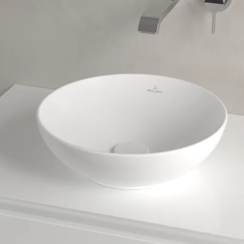 Bild von VILLEROY BOCH Loop & Friends Aufsatzwaschbecken, 380 x 380 x 120 mm, Stone White CeramicPlus, ohne Überlauf #4A4501RW