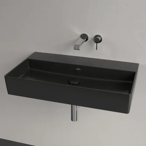 Picture of VILLEROY BOCH Memento 2.0 Washbasin, 800 x 470 x 140 mm, Pure Black CeramicPlus, without overflow #4A2283R7