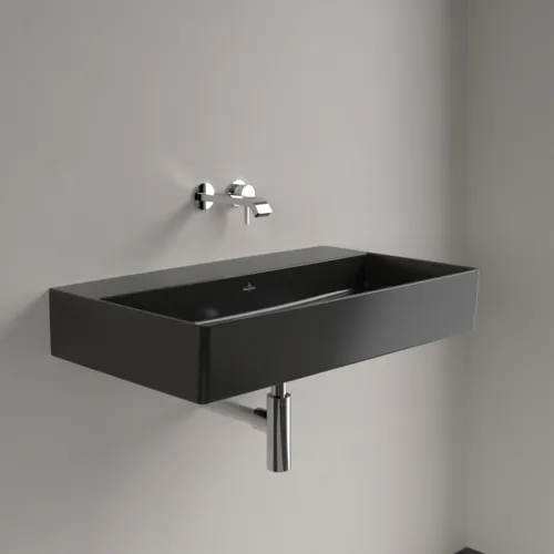 Picture of VILLEROY BOCH Memento 2.0 Washbasin, 800 x 470 x 140 mm, Pure Black CeramicPlus, without overflow #4A2283R7