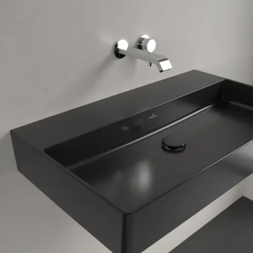 Picture of VILLEROY BOCH Memento 2.0 Washbasin, 800 x 470 x 140 mm, Pure Black CeramicPlus, without overflow #4A2283R7