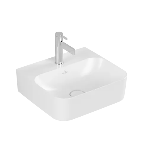 VILLEROY BOCH Finion Handwashbasin, 430 x 390 x 140 mm, Stone White CeramicPlus, with concealed overflow #436444RW resmi
