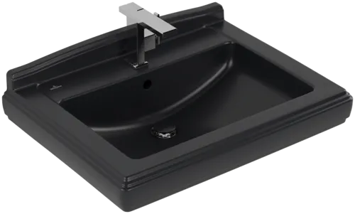 VILLEROY BOCH Hommage Washbasin, 750 x 580 x 200 mm, Pure Black CeramicPlus, with overflow #710175R7 resmi