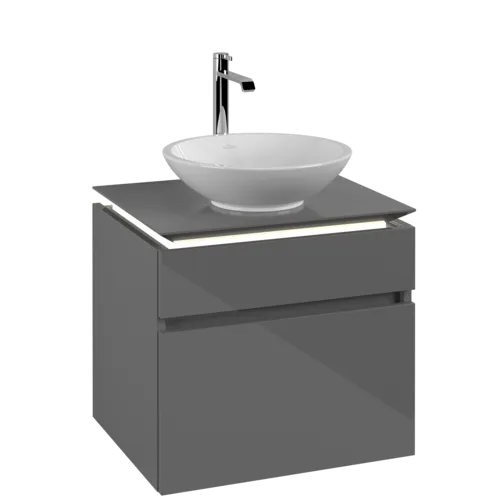 Obrázek VILLEROY BOCH Legato toaletní skříňka, s osvětlením, 2 výsuvy, 600 x 550 x 500 mm, lesklá šedá / lesklá šedá #B568L0FP