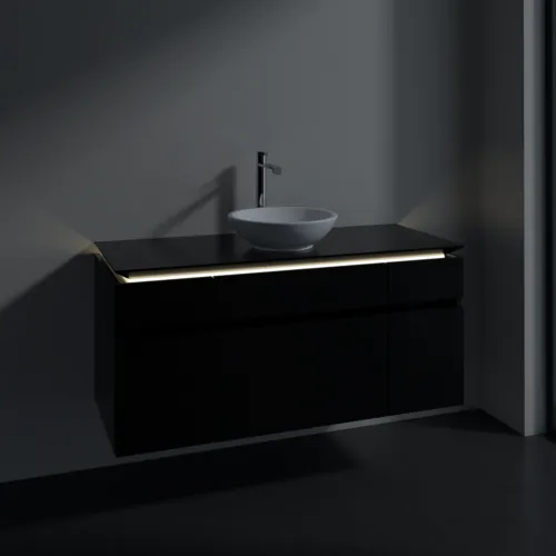 Picture of VILLEROY BOCH Legato Vanity unit, with lighting, 5 pull-out compartments, 1200 x 550 x 500 mm, Black Matt Lacquer / Black Matt Lacquer #B578L0PD