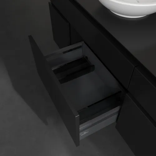 Picture of VILLEROY BOCH Legato Vanity unit, with lighting, 5 pull-out compartments, 1200 x 550 x 500 mm, Black Matt Lacquer / Black Matt Lacquer #B578L0PD