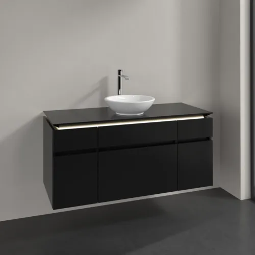 Picture of VILLEROY BOCH Legato Vanity unit, with lighting, 5 pull-out compartments, 1200 x 550 x 500 mm, Black Matt Lacquer / Black Matt Lacquer #B578L0PD