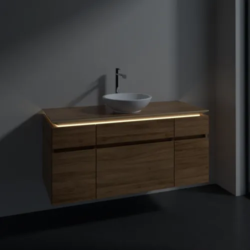 Bild von VILLEROY BOCH Legato Waschbeckenunterschrank, mit Beleuchtung, 5 Auszüge, 1200 x 550 x 500 mm, Kansas Oak / Kansas Oak #B578L0RH