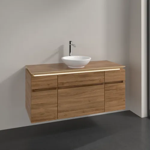 Bild von VILLEROY BOCH Legato Waschbeckenunterschrank, mit Beleuchtung, 5 Auszüge, 1200 x 550 x 500 mm, Kansas Oak / Kansas Oak #B578L0RH