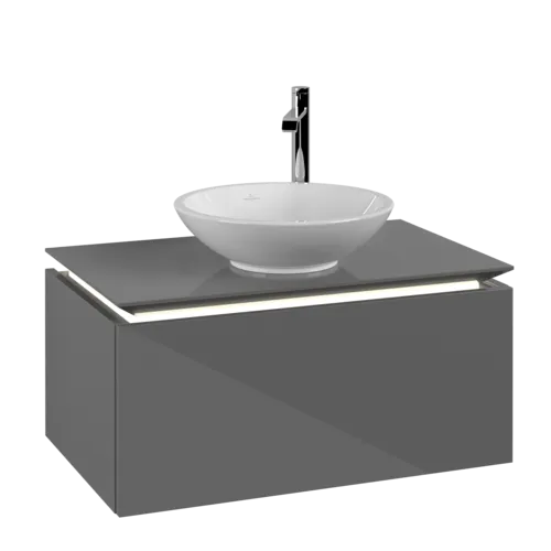 Obrázek VILLEROY BOCH Legato toaletní skříňka, s osvětlením, 1 zásuvka, 800 x 380 x 500 mm, lesklá šedá / lesklá šedá #B569L0FP
