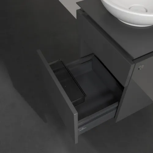 Bild von VILLEROY BOCH Legato Waschbeckenunterschrank, mit Beleuchtung, 2 Auszüge, 450 x 550 x 500 mm, Glossy Grey / Glossy Grey #B566L0FP