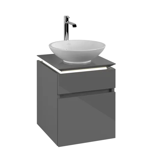 Obrázek VILLEROY BOCH Legato toaletní skříňka, s osvětlením, 2 výsuvy, 450 x 550 x 500 mm, lesklá šedá / lesklá šedá #B566L0FP