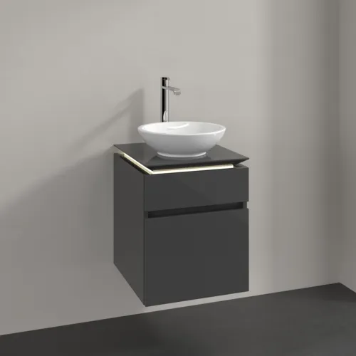 Bild von VILLEROY BOCH Legato Waschbeckenunterschrank, mit Beleuchtung, 2 Auszüge, 450 x 550 x 500 mm, Glossy Grey / Glossy Grey #B566L0FP