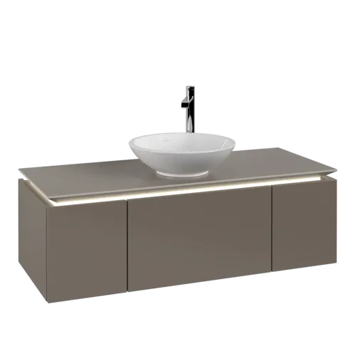 Picture of VILLEROY BOCH Legato Vanity unit, with lighting, 3 pull-out compartments, 1200 x 380 x 500 mm, Truffle Grey / Truffle Grey #B577L0VG