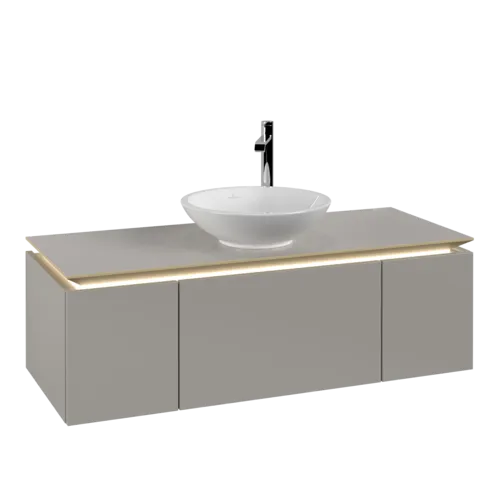 Picture of VILLEROY BOCH Legato Vanity unit, with lighting, 3 pull-out compartments, 1200 x 380 x 500 mm, Soft Grey / Soft Grey #B577L0VK