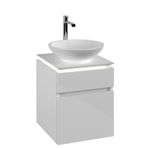 Зображення з  VILLEROY BOCH Legato Vanity unit, with lighting, 2 pull-out compartments, 450 x 550 x 500 mm, Glossy White / Glossy White #B566L0DH