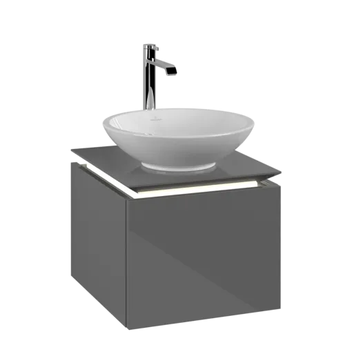 Obrázek VILLEROY BOCH Legato toaletní skříňka, s osvětlením, 1 zásuvka, 450 x 380 x 500 mm, lesklá šedá / lesklá šedá #B565L0FP