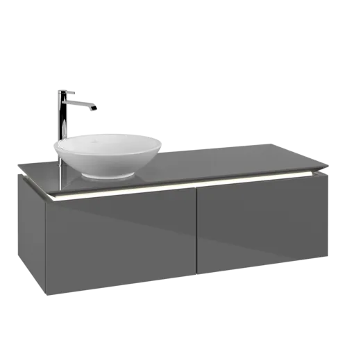 VILLEROY BOCH Legato Vanity unit, with lighting, 2 pull-out compartments, 1200 x 380 x 500 mm, Glossy Grey / Glossy Grey #B579L0FP resmi