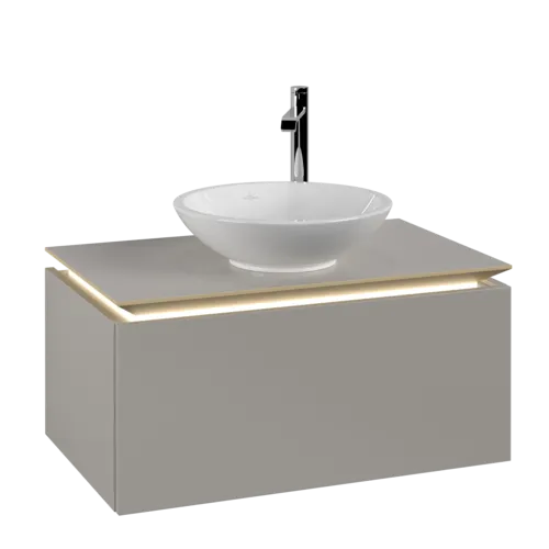 Obrázek VILLEROY BOCH Legato toaletní skříňka, s osvětlením, 1 zásuvka, 800 x 380 x 500 mm, Soft Grey / Soft Grey #B569L0VK