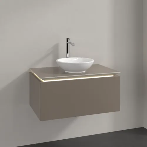 Bild von VILLEROY BOCH Legato Waschbeckenunterschrank, mit Beleuchtung, 1 Auszug, 800 x 380 x 500 mm, Truffle Grey / Truffle Grey #B569L0VG