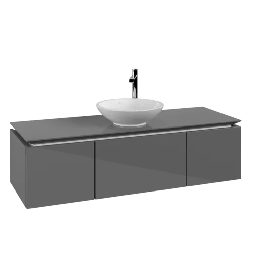 VILLEROY BOCH Legato Vanity unit, 3 pull-out compartments, 1400 x 380 x 500 mm, Glossy Grey / Glossy Grey #B58500FP resmi