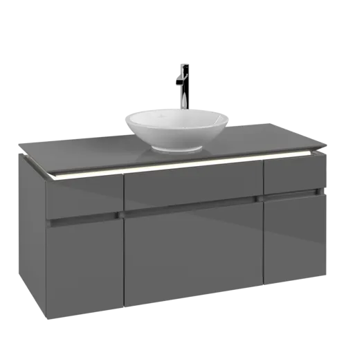 VILLEROY BOCH Legato Vanity unit, with lighting, 5 pull-out compartments, 1200 x 550 x 500 mm, Glossy Grey / Glossy Grey #B578L0FP resmi
