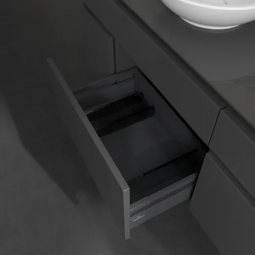 Bild von VILLEROY BOCH Legato Waschbeckenunterschrank, mit Beleuchtung, 5 Auszüge, 1200 x 550 x 500 mm, Glossy Grey / Glossy Grey #B578L0FP