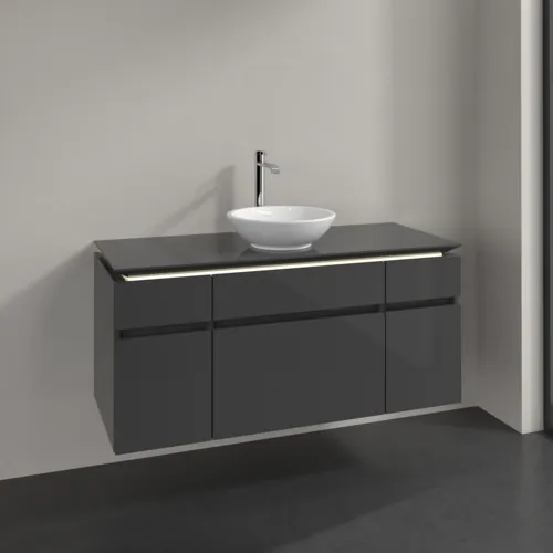Bild von VILLEROY BOCH Legato Waschbeckenunterschrank, mit Beleuchtung, 5 Auszüge, 1200 x 550 x 500 mm, Glossy Grey / Glossy Grey #B578L0FP