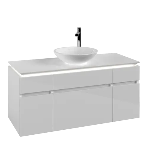 VILLEROY BOCH Legato Vanity unit, with lighting, 5 pull-out compartments, 1200 x 550 x 500 mm, Glossy White / Glossy White #B578L0DH resmi