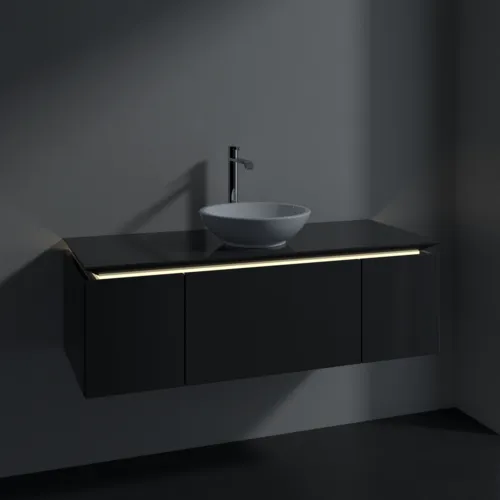 Bild von VILLEROY BOCH Legato Waschbeckenunterschrank, mit Beleuchtung, 3 Auszüge, 1200 x 380 x 500 mm, Glossy Grey / Glossy Grey #B577L0FP