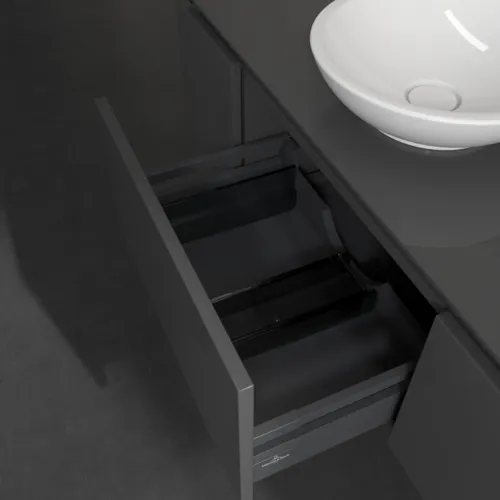 Bild von VILLEROY BOCH Legato Waschbeckenunterschrank, mit Beleuchtung, 3 Auszüge, 1200 x 380 x 500 mm, Glossy Grey / Glossy Grey #B577L0FP
