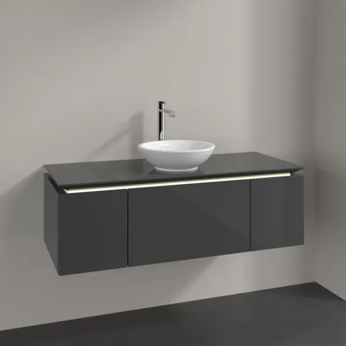 Bild von VILLEROY BOCH Legato Waschbeckenunterschrank, mit Beleuchtung, 3 Auszüge, 1200 x 380 x 500 mm, Glossy Grey / Glossy Grey #B577L0FP