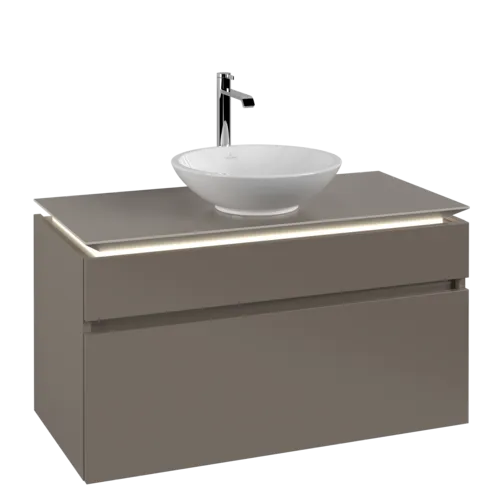 VILLEROY BOCH Legato Vanity unit, with lighting, 2 pull-out compartments, 1000 x 550 x 500 mm, Truffle Grey / Truffle Grey #B572L0VG resmi
