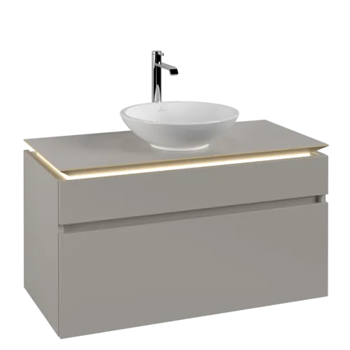 VILLEROY BOCH Legato Vanity unit, with lighting, 2 pull-out compartments, 1000 x 550 x 500 mm, Soft Grey / Soft Grey #B572L0VK resmi