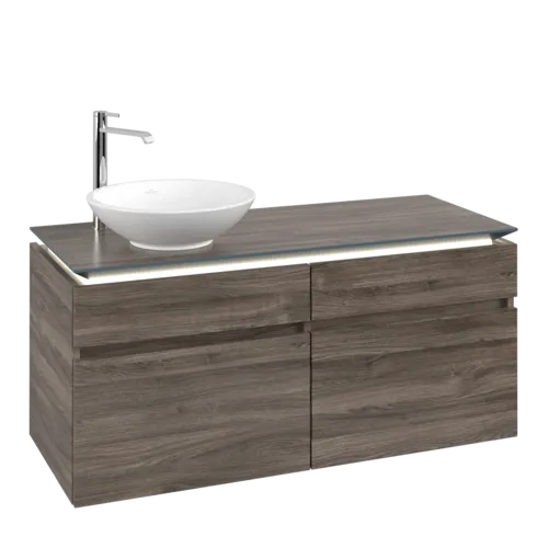 Picture of VILLEROY BOCH Legato Vanity unit, with lighting, 4 pull-out compartments, 1200 x 550 x 500 mm, Stone Oak / Stone Oak #B580L0RK