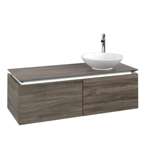Picture of VILLEROY BOCH Legato Vanity unit, with lighting, 2 pull-out compartments, 1200 x 380 x 500 mm, Stone Oak / Stone Oak #B581L0RK