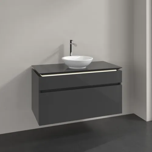 VILLEROY BOCH Legato Waschbeckenunterschrank, mit Beleuchtung, 2 Auszüge, 1000 x 550 x 500 mm, Glossy Grey / Glossy Grey #B572L0FP, Bild 2