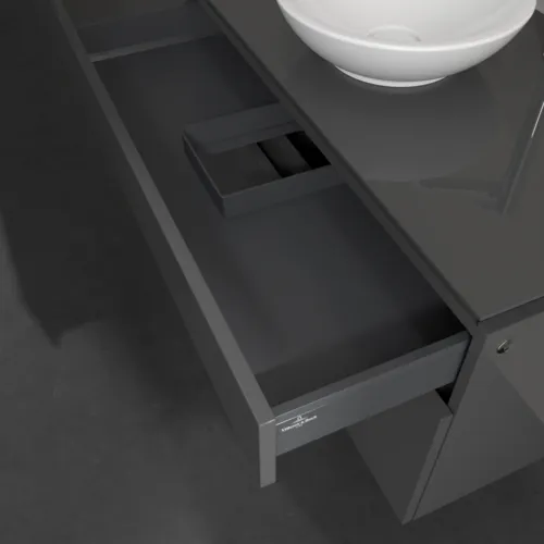 VILLEROY BOCH Legato Waschbeckenunterschrank, mit Beleuchtung, 2 Auszüge, 1000 x 550 x 500 mm, Glossy Grey / Glossy Grey #B572L0FP, Bild 6