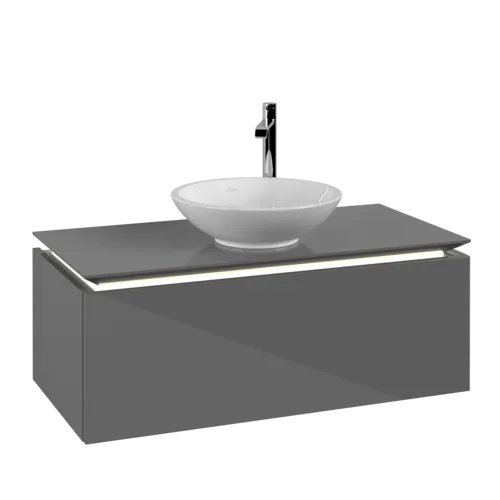Bild von VILLEROY BOCH Legato Waschbeckenunterschrank, mit Beleuchtung, 1 Auszug, 1000 x 380 x 500 mm, Glossy Grey / Glossy Grey #B571L0FP
