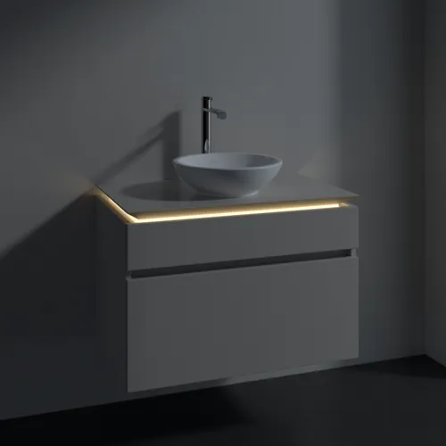 Bild von VILLEROY BOCH Legato Waschbeckenunterschrank, mit Beleuchtung, 2 Auszüge, 800 x 550 x 500 mm, Soft Grey / Soft Grey #B570L0VK