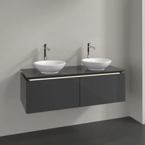 Bild von VILLEROY BOCH Legato Waschbeckenunterschrank, mit Beleuchtung, 2 Auszüge, 1200 x 380 x 500 mm, Glossy Grey / Glossy Grey #B583L0FP
